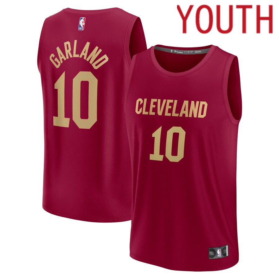 Youth Cleveland Cavaliers 10 Darius Garland Fanatics Branded Wine Icon Edition 2021-22 Fast Break Player NBA Jersey